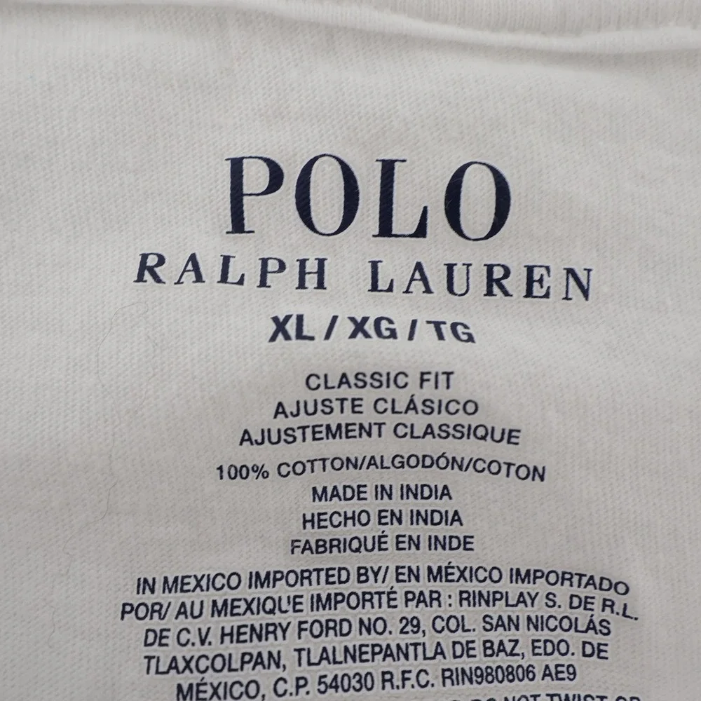 Polo Ralph Lauren T-Shirt‎ Crew Neck White Classic Fit Short Sleeve Mens XL